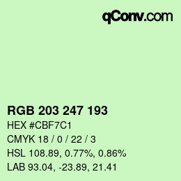 Color code: RGB 203 247 193 | qconv.com