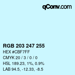 Color code: RGB 203 247 255 | qconv.com