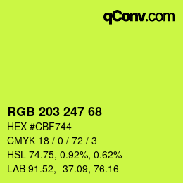 Color code: RGB 203 247 68 | qconv.com