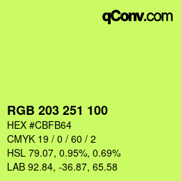 Color code: RGB 203 251 100 | qconv.com