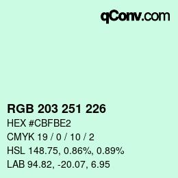 颜色代码: RGB 203 251 226 | qconv.com