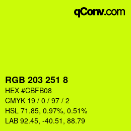 Color code: RGB 203 251 8 | qconv.com