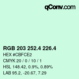 カラーコード: RGB 203 252.4 226.4 | qconv.com