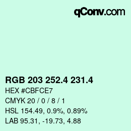 カラーコード: RGB 203 252.4 231.4 | qconv.com