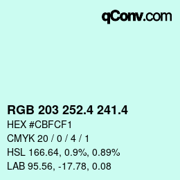 カラーコード: RGB 203 252.4 241.4 | qconv.com