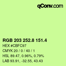 カラーコード: RGB 203 252.8 151.4 | qconv.com