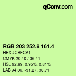 カラーコード: RGB 203 252.8 161.4 | qconv.com