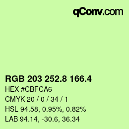 カラーコード: RGB 203 252.8 166.4 | qconv.com