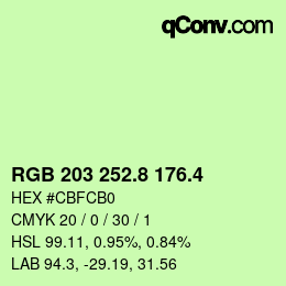 カラーコード: RGB 203 252.8 176.4 | qconv.com