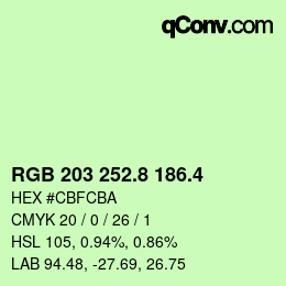 カラーコード: RGB 203 252.8 186.4 | qconv.com