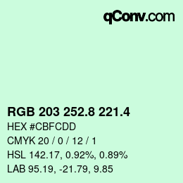 カラーコード: RGB 203 252.8 221.4 | qconv.com