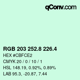 カラーコード: RGB 203 252.8 226.4 | qconv.com