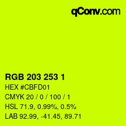 Color code: RGB 203 253 1 | qconv.com