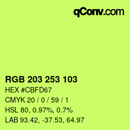 Color code: RGB 203 253 103 | qconv.com