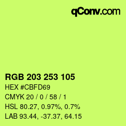 Color code: RGB 203 253 105 | qconv.com