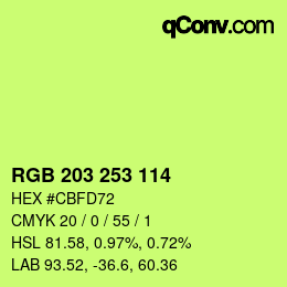Color code: RGB 203 253 114 | qconv.com
