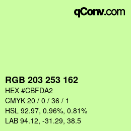 Color code: RGB 203 253 162 | qconv.com