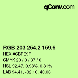 カラーコード: RGB 203 254.2 159.6 | qconv.com