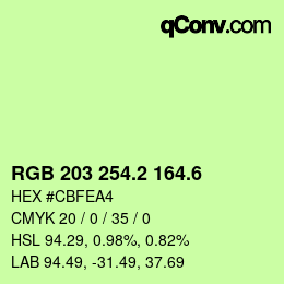カラーコード: RGB 203 254.2 164.6 | qconv.com