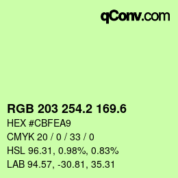 カラーコード: RGB 203 254.2 169.6 | qconv.com