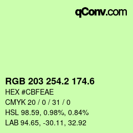 カラーコード: RGB 203 254.2 174.6 | qconv.com