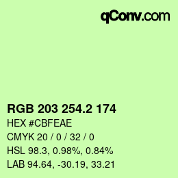 カラーコード: RGB 203 254.2 174 | qconv.com