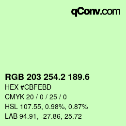 カラーコード: RGB 203 254.2 189.6 | qconv.com