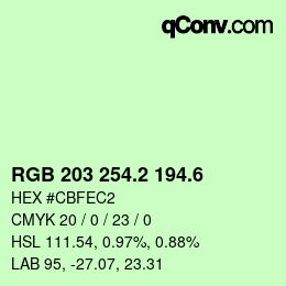 カラーコード: RGB 203 254.2 194.6 | qconv.com