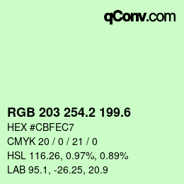 カラーコード: RGB 203 254.2 199.6 | qconv.com