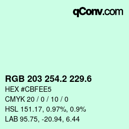カラーコード: RGB 203 254.2 229.6 | qconv.com