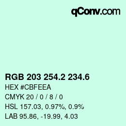 カラーコード: RGB 203 254.2 234.6 | qconv.com