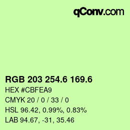 カラーコード: RGB 203 254.6 169.6 | qconv.com