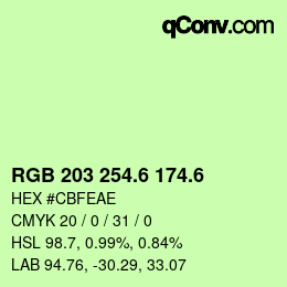 カラーコード: RGB 203 254.6 174.6 | qconv.com