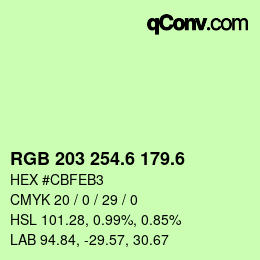 カラーコード: RGB 203 254.6 179.6 | qconv.com