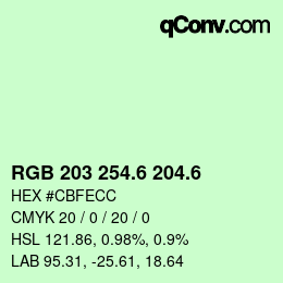 カラーコード: RGB 203 254.6 204.6 | qconv.com