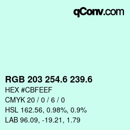 カラーコード: RGB 203 254.6 239.6 | qconv.com