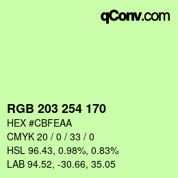 Color code: RGB 203 254 170 | qconv.com
