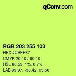 Color code: RGB 203 255 103 | qconv.com