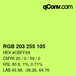 Color code: RGB 203 255 105 | qconv.com