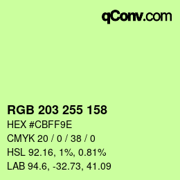 Color code: RGB 203 255 158 | qconv.com