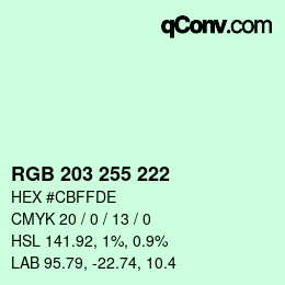 Color code: RGB 203 255 222 | qconv.com