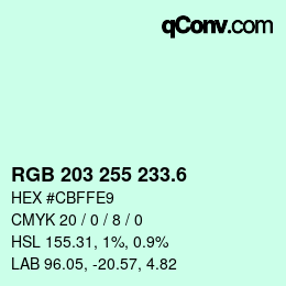 カラーコード: RGB 203 255 233.6 | qconv.com