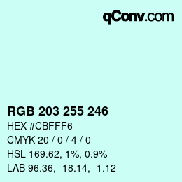 Farbcode: RGB 203 255 246 | qconv.com