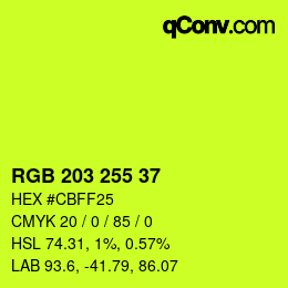 Color code: RGB 203 255 37 | qconv.com