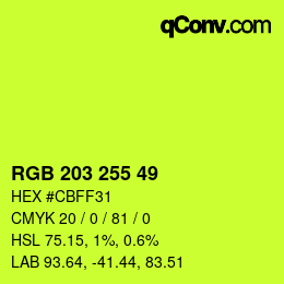 Color code: RGB 203 255 49 | qconv.com