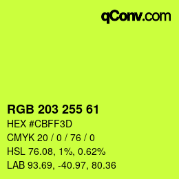 Color code: RGB 203 255 61 | qconv.com