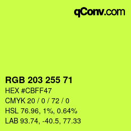 Color code: RGB 203 255 71 | qconv.com