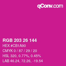 カラーコード: RGB 203 26 144 | qconv.com