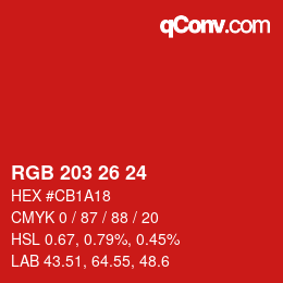 カラーコード: RGB 203 26 24 | qconv.com
