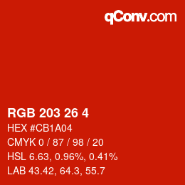 Color code: RGB 203 26 4 | qconv.com